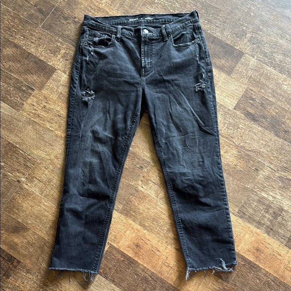 Old Navy mid rise boyfriend black denim jeans raw hem